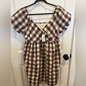Hope & Henry Organic Cotton Crossover Plaid Puff Sleeve Dress 14